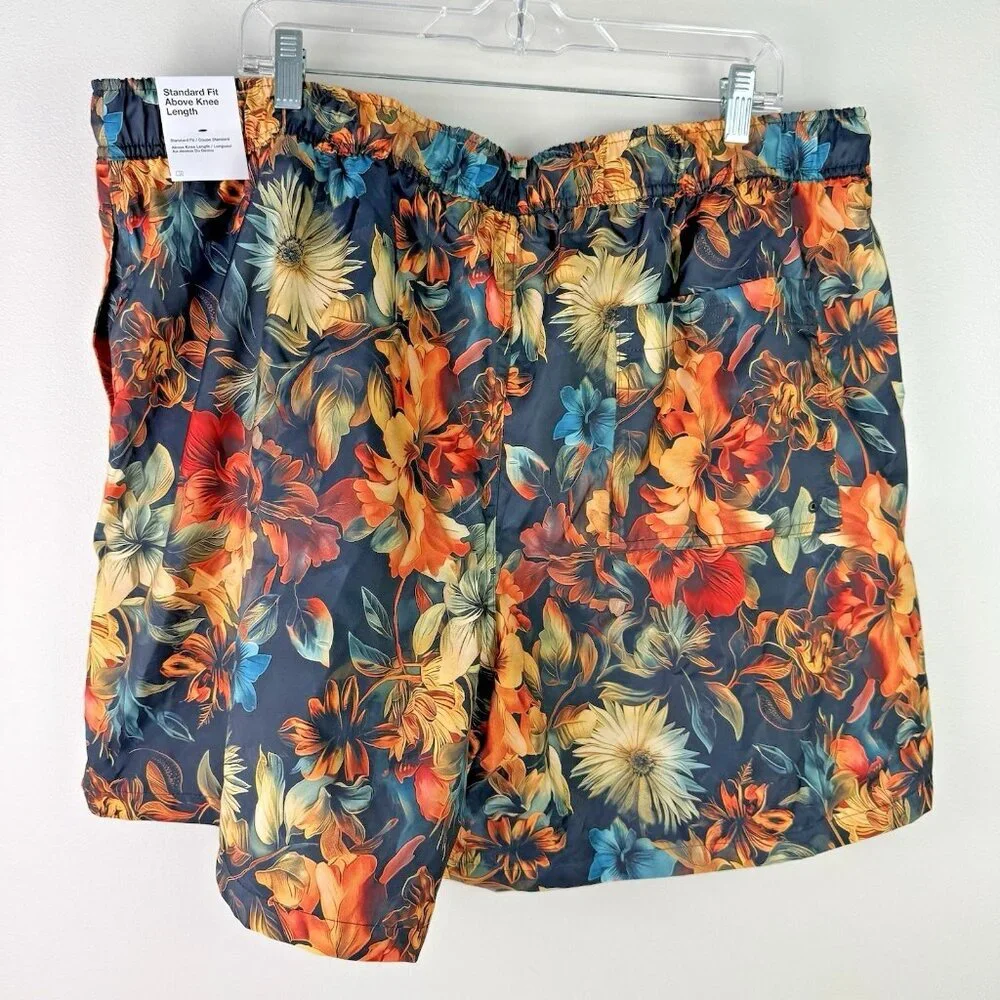 Nike Floral Swim Trunks XXL Standard Fit Above Knee Shorts NWT Black